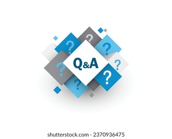 Q and A vector business concept with symbols on blue, white and gray cubes