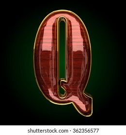 q vector golden letter with red wood