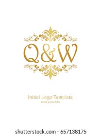 Q & W initial wedding logo template vector
