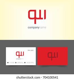 Q W joint logo design vector with business card template