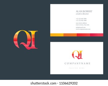 Q & I Waves letter joint logo design with business card template