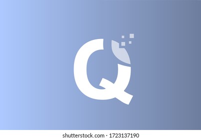 Q white blue alphabet letter logo icon for company and business with pastel colour design