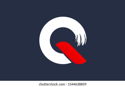 Q white red blue alphabet letter with grunge brush ending for company logo icon design. Usable as a logotype for corporate or business