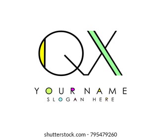 Q & X initial minimalist logo template vector