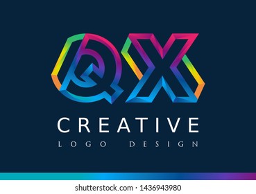 Q X Logo. QX Letter Design Vector with Magenta blue and green yellow color