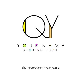Q & Y initial minimalist logo template vector