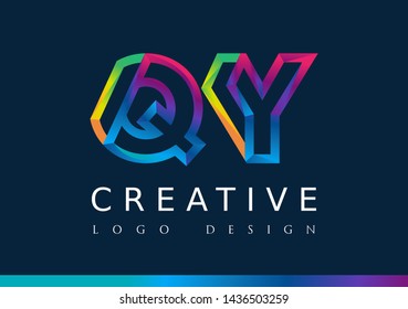 Q Y Logo. QY Letter Design Vector with Magenta blue and green yellow color