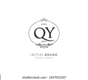 Q Y QY Beauty vector initial logo, handwriting logo of initial signature, wedding, fashion, jewerly, boutique, floral and botanical with creative template for any company or business.