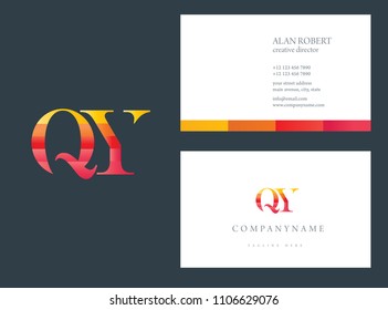 Q & Y Waves letter joint logo design with business card template