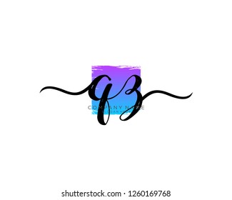 Q Z Initial handwriting logo vector - Vector 