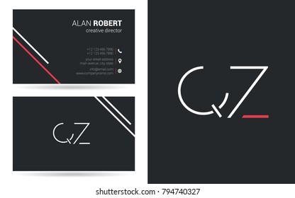 Q & Z joint logo stroke letter design with business card template