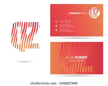 Q & Z joint logo waves letter design with business card template