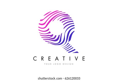 Q Zebra Letter Logo Design with Black and White Stripes Vector