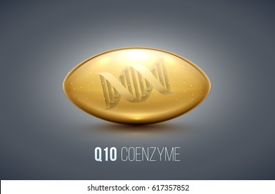 q10 oil drop tablet capsule whit dna realistic 3d object