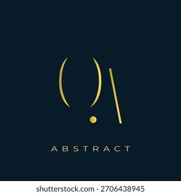 Diseño de logotipo dorado Abstractas de QA. Abstractas composición de símbolos de oro sobre un fondo azul marino oscuro