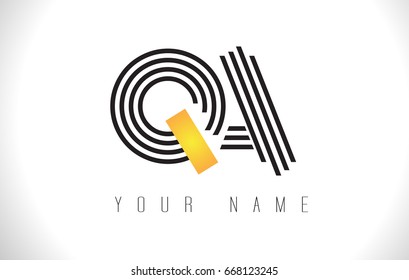 QA Black Lines Letter Logo. Creative Line Letters Design Vector Template.