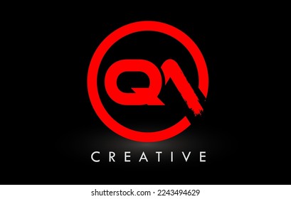 QA Brush Letter Logo Design with Red  Circle. Creative Brushed Letters Icon Logo.