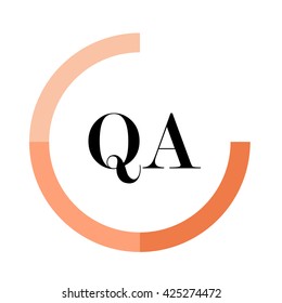 QA business logo icon design template elements. Orange color vectors. Design identity in circle, Alphabet letter