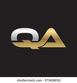 QA company linked letter logo gold silver black background
