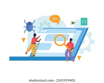 QA engineer flat concept with software developer symbols flat vector illustration