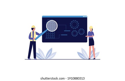 Ilustración conceptual de los ingenieros de Qa. Ilustración de los ingenieros de control de calidad