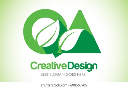 QA Green Leaf Letter Design Logo. Eco Bio Leaf Letters Icon Illustration Vetor Logo.