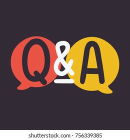 Q&A. Hand drawn vector illustration on dark background.