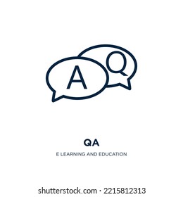 qa icon from e learning and education collection. Thin linear qa, question, answer outline icon isolated on white background. Line vector qa sign, symbol for web and mobile