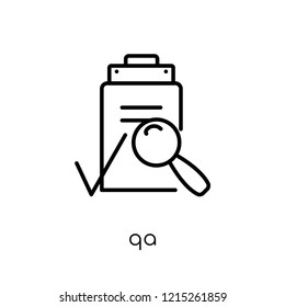 QA icon. Trendy modern flat linear vector QA icon on white background from thin line E-learning and education collection, editable outline stroke vector illustration