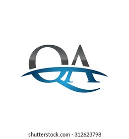 QA initial company blue swoosh logo
