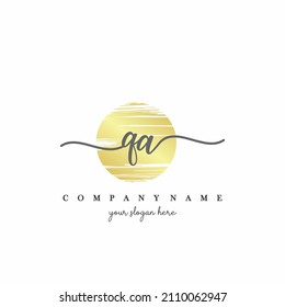 QA Initial handwriting logo vector. Hand lettering With Sunrise for designs.