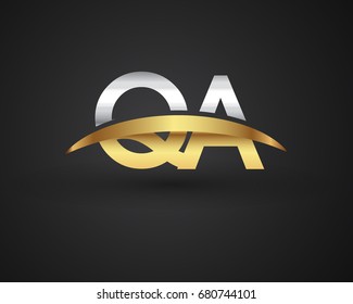 QA initial logo company name colored gold and silver swoosh design. vector logo for business and company identity.
