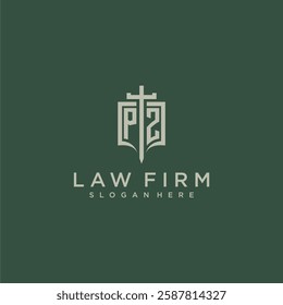 QA initial monogram for law firm with sword and shield logo image