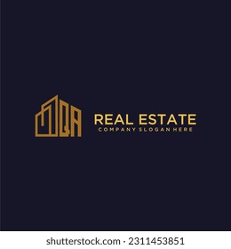 QA initial monogram logo for real estate with building style