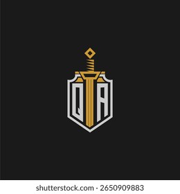 Monograma inicial de controle de qualidade para imagem em estilo escudo e espada
