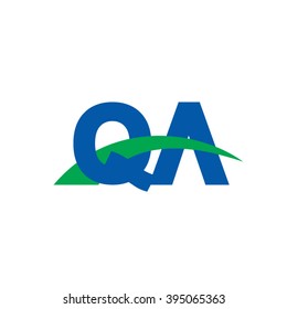 QA initial overlapping swoosh letter logo blue green