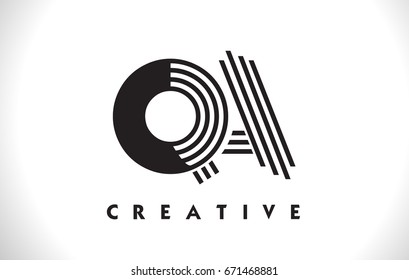 QA Letter Logo With Black Lines Design. Line Letter Symbol Vector Illustration