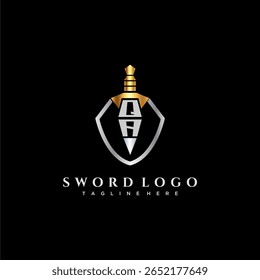 Letra QA monograma de luxo para escudo e espada estilo imagem