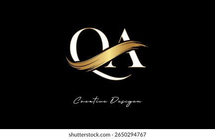 QA Letter Monogram Logo – Elegant Gold Brush Stroke Letter mark for Luxury Branding, Fashion, Boutique  Premium Identity Design
