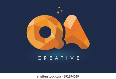 QA Letter With Origami Triangles Logo. Creative Yellow Orange Origami Design Letters.