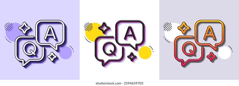QA line icon. Halftone dotted pattern. Gradient icon with grain shadow. Question and Answer mark. Faq, Quiz symbol. Line qA icon. Various designs. Vector