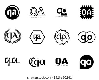 QA logo company template. Letter q and a logotype. Set different classic serif lettering and modern bold text with design elements. Initial font typography. Collection trendy business identity.