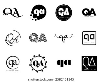 QA logo company template. Letter q and a logotype. Set different classic serif lettering and modern bold text with design elements. Initial font typography. Collection trendy business identity.