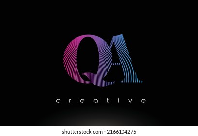 QA Logo Design With Multiple Lines. Artistic Elegant Purple Blue Lines Icon Vector Illustration.