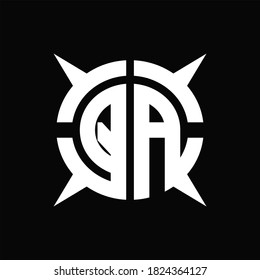 Monogramm für das QA-Logo mit vier Einzelblattentwürfen für Kreissäulen auf schwarzem Hintergrund