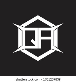 Monograma del logotipo QA con hexágono y plantilla de diseño de forma de cuatro ejes