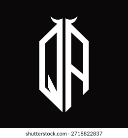 Monograma del logotipo de QA con la forma del cuerno aislada Plantilla de diseño blanco y negro sobre fondo negro