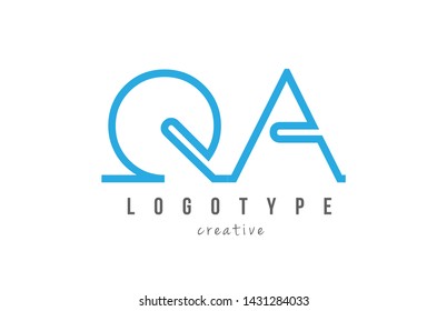 QA Q A blue joined line alphabet letter logo combination suitable as icon design for a company or business