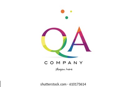 qa q a  creative rainbow colors colored alphabet company letter logo design vector icon template