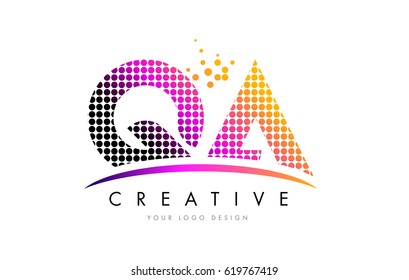 QA Q A Dots Letter Logo Design with Magenta Bubble Circles and Swoosh